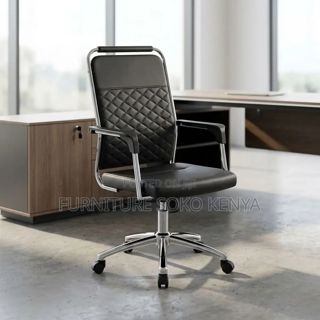 Swivel Chair : Black Quilted Leather Executive Office Chair