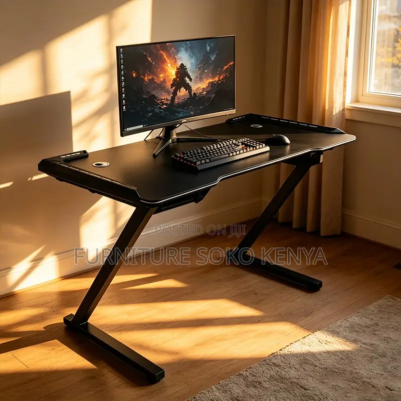 Gaming Desk : Carbon-Fiber-Style Z-Shaped Gaming Desk With LED Lights