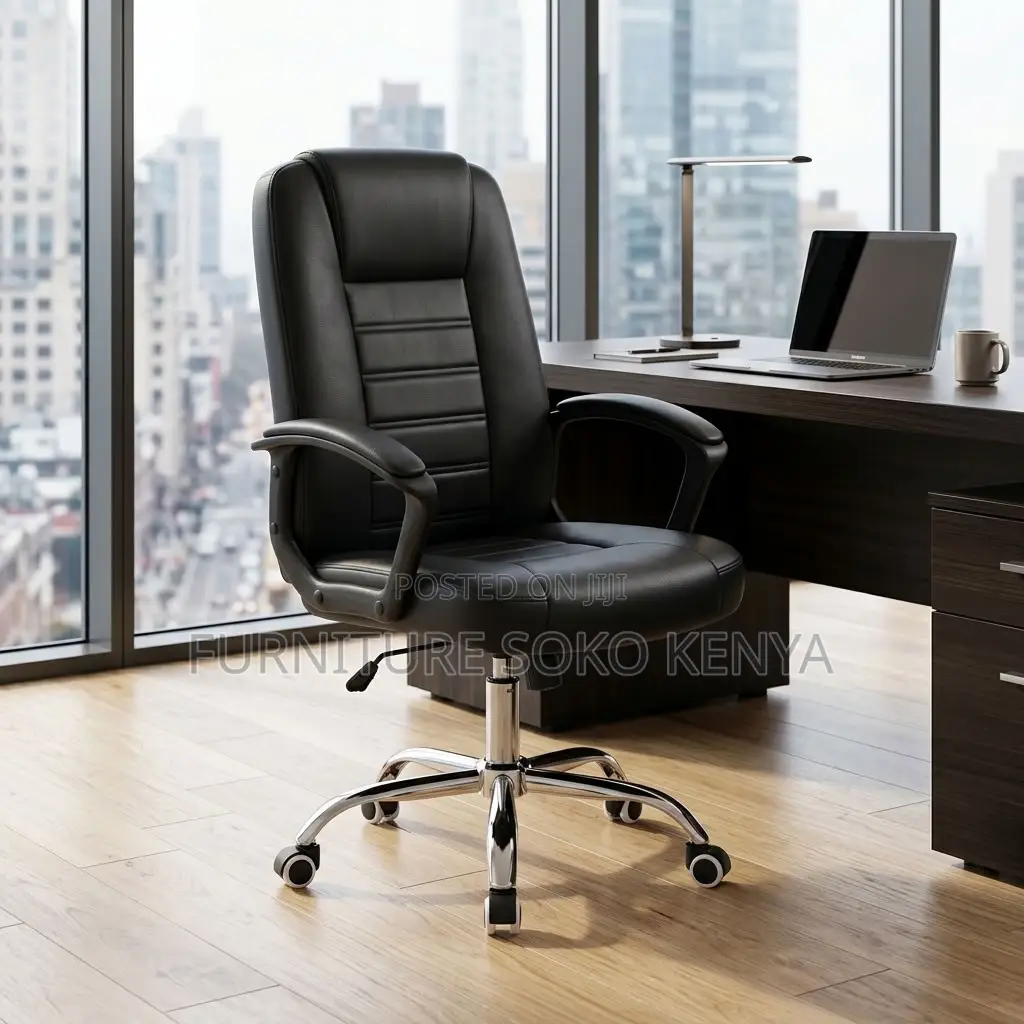 Office Chair : Black Leather Executive Swivel Office Chair