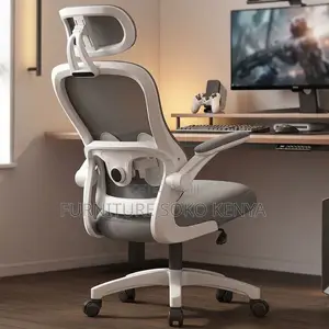 Task Chair : White and Grey High-Back Ergonomic Mesh Office Chair