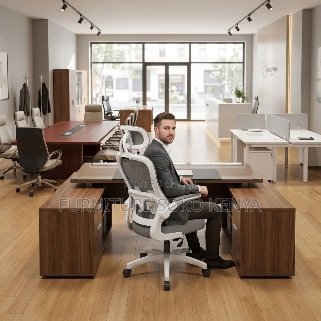 Task Chair : White and Grey High-Back Ergonomic Mesh Office Chair