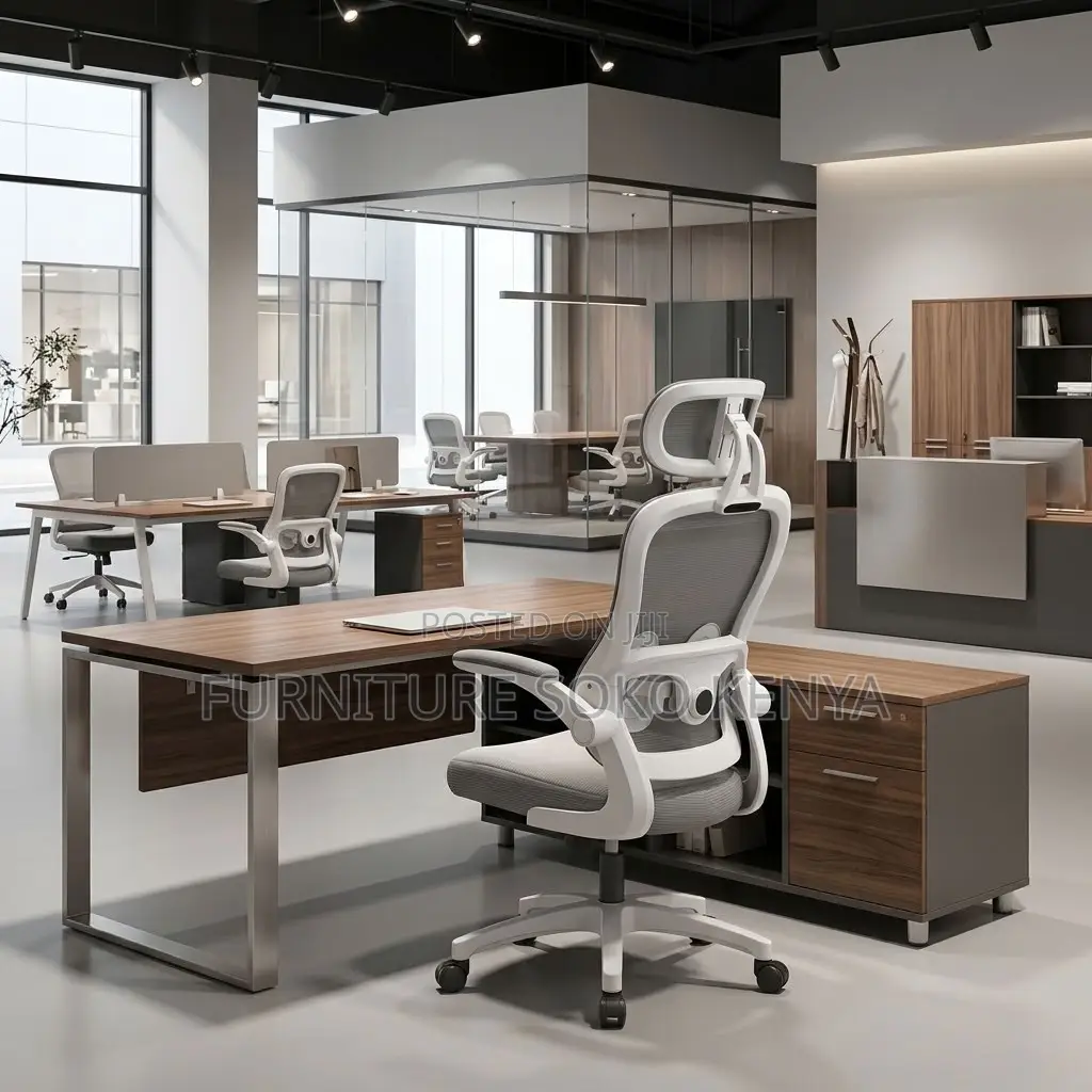Task Chair : White and Grey High-Back Ergonomic Mesh Office Chair