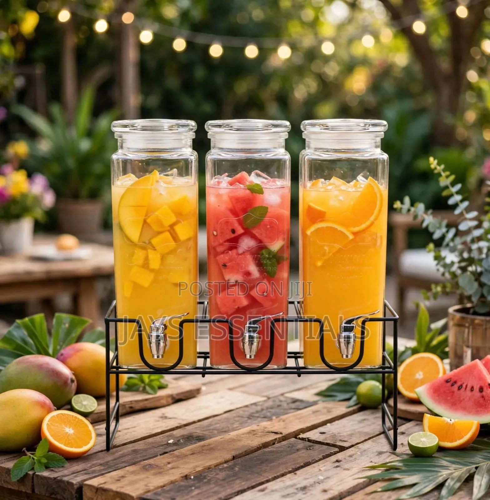 3pc Glass Juice Dispenser Set With Metallic Stand