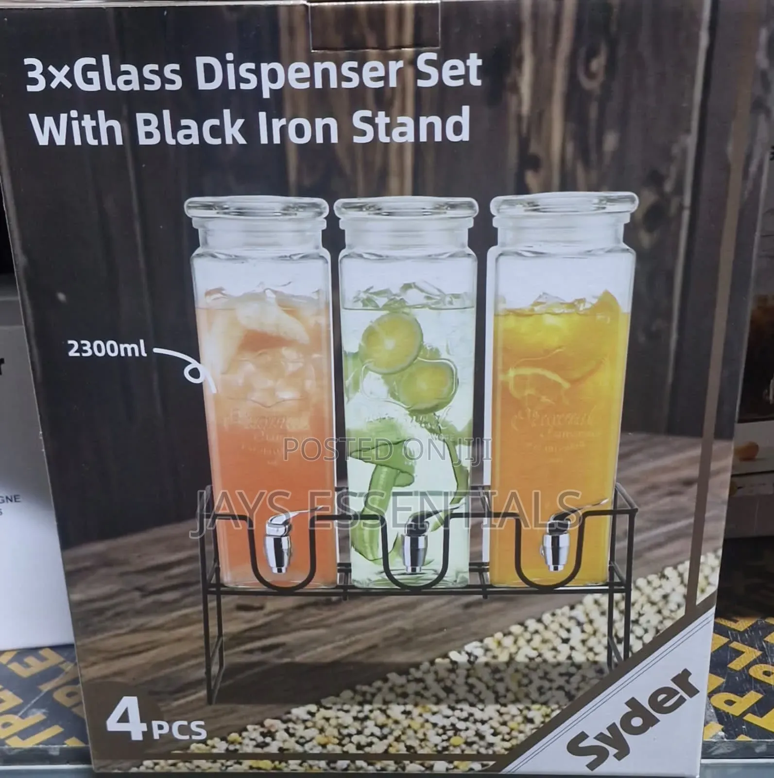 3pc Glass Juice Dispenser Set With Metallic Stand