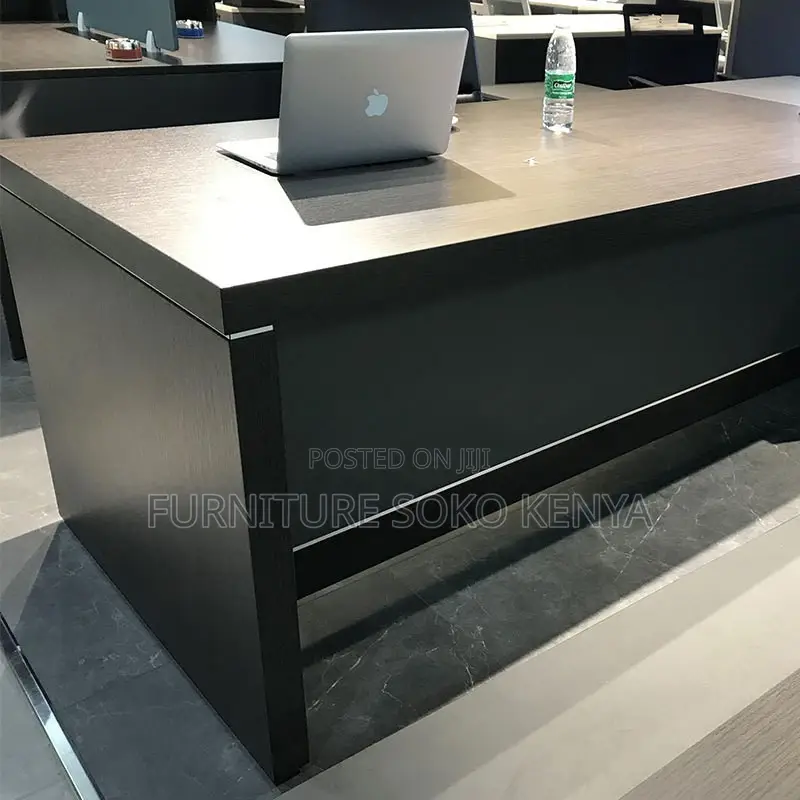 Office Desk : 1.8M Modern L-Shaped Executive Office Desk in Ebony Wood