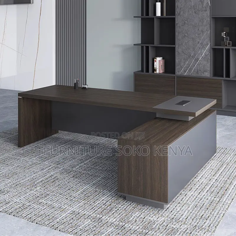 Office Desk : 1.8M Modern L-Shaped Executive Office Desk in Ebony Wood