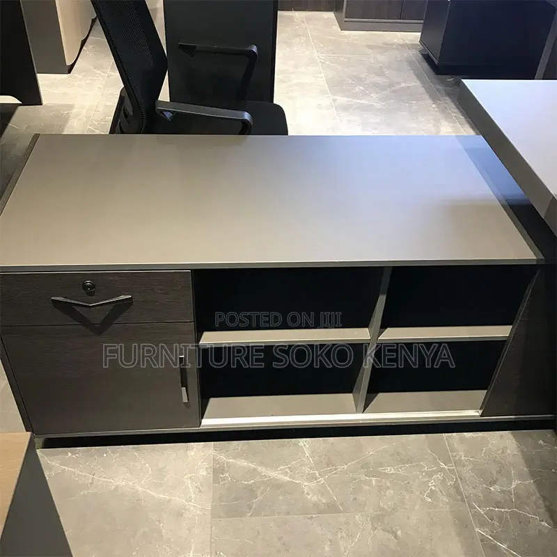 Office Desk : 1.8M Modern L-Shaped Executive Office Desk in Ebony Wood