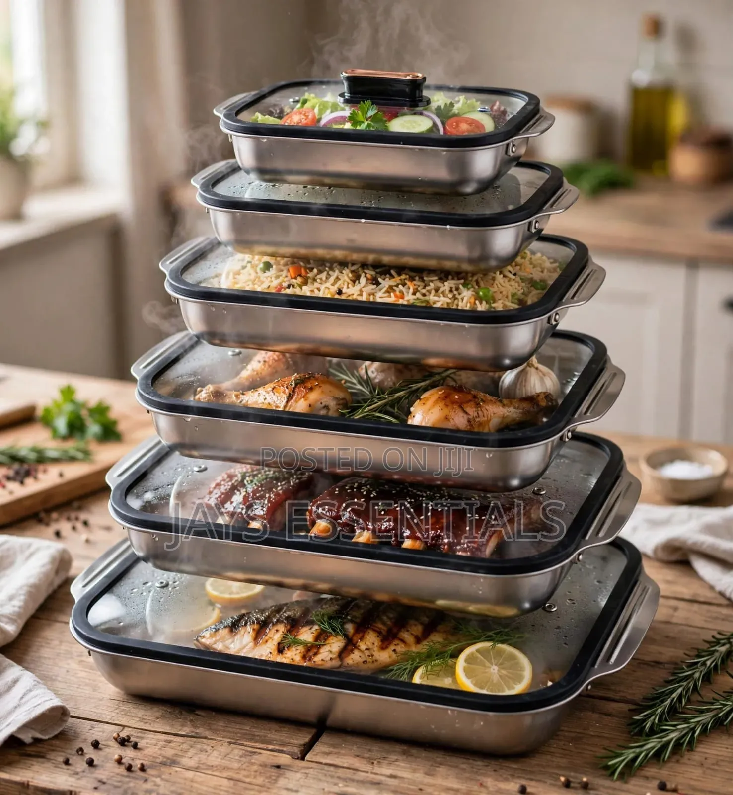 4pc Stainless Steel Serving Bowls With Glass Lids