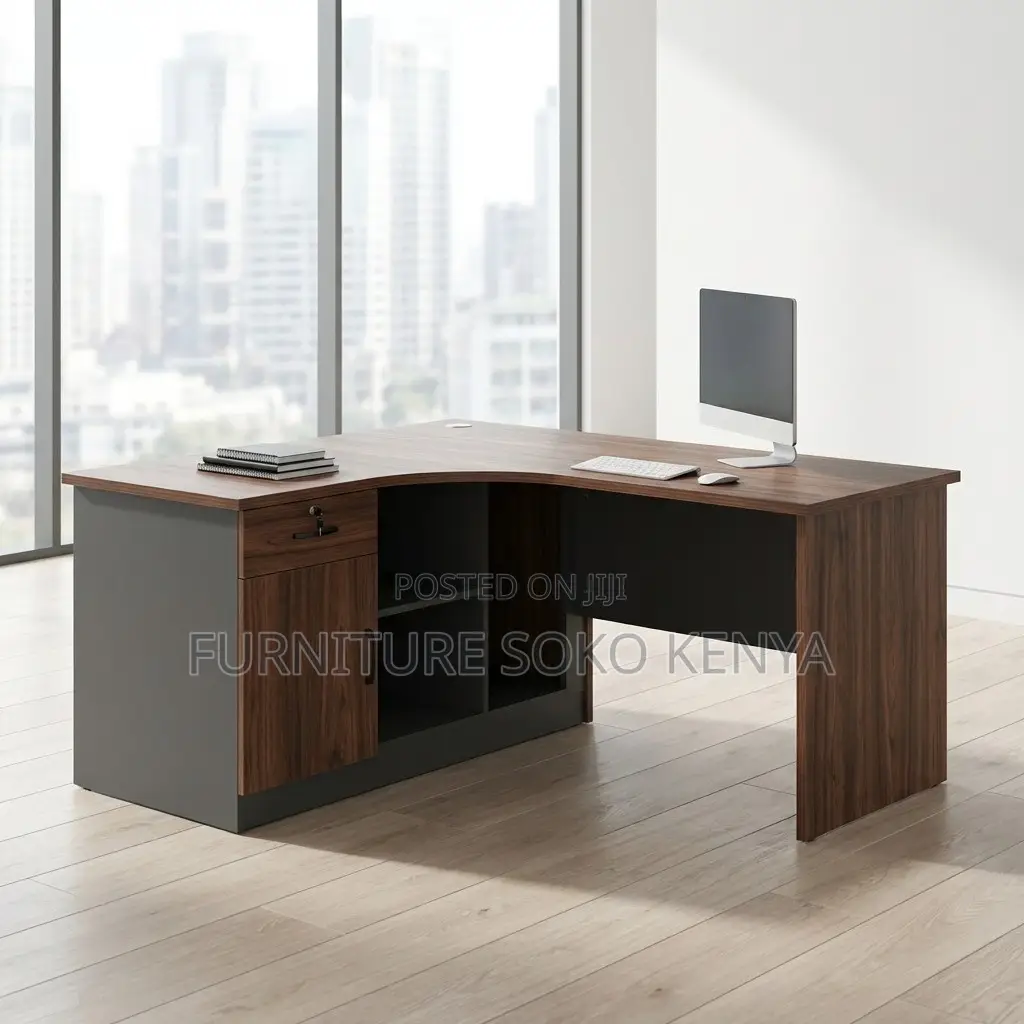 Office Desk : 1.4M Curved Executive L-Shaped Office Desk