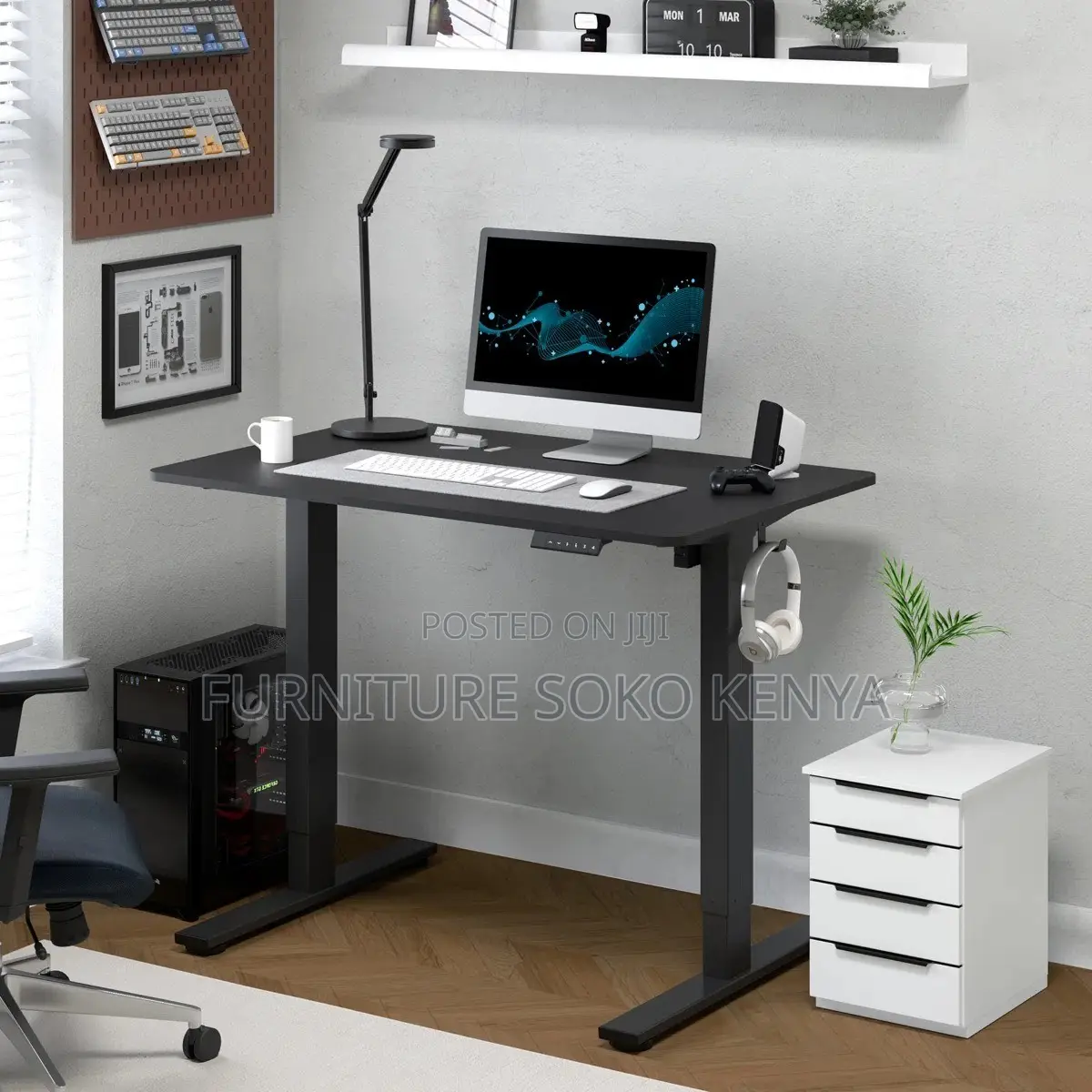 Office Desk : Black Electric Height-Adjustable Office Standing Desk