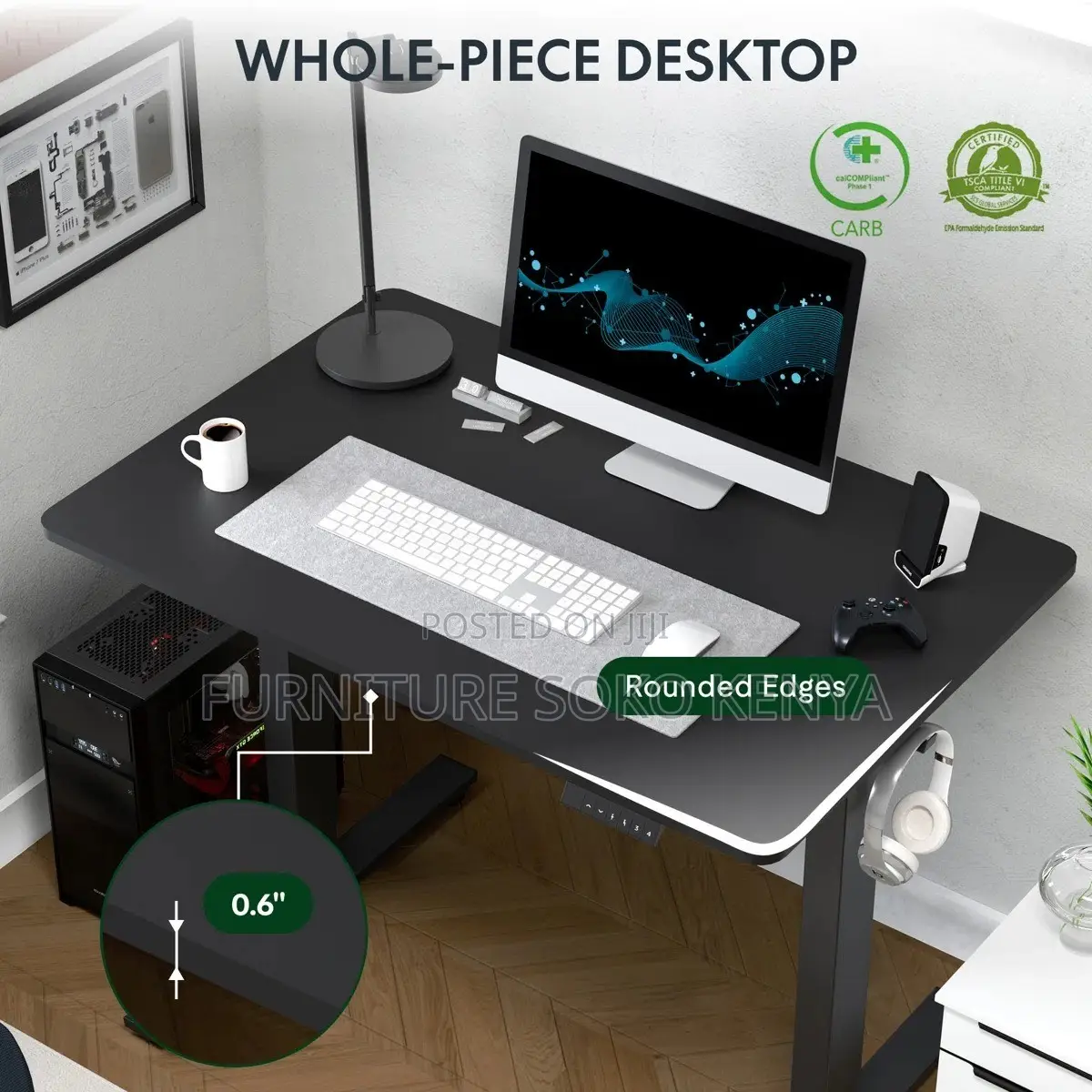 Office Desk : Black Electric Height-Adjustable Office Standing Desk