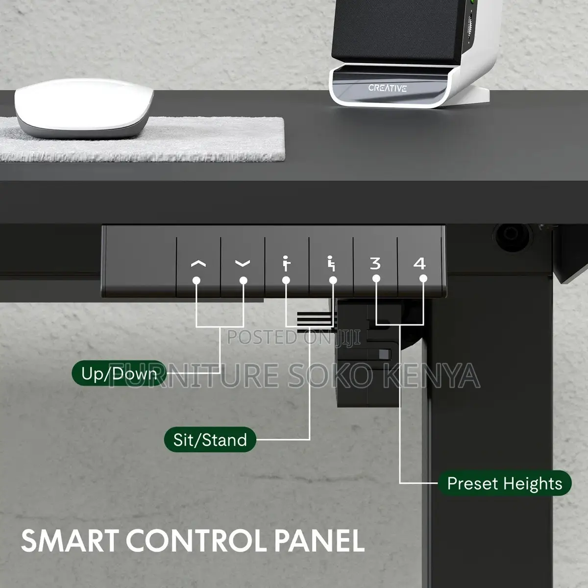 Office Desk : Black Electric Height-Adjustable Office Standing Desk