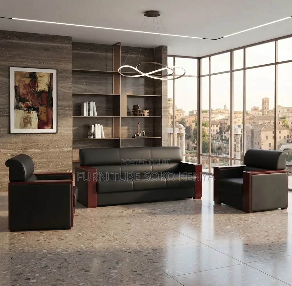 Sofas: Office Business Leather Modular Guest Arm Sofa Set