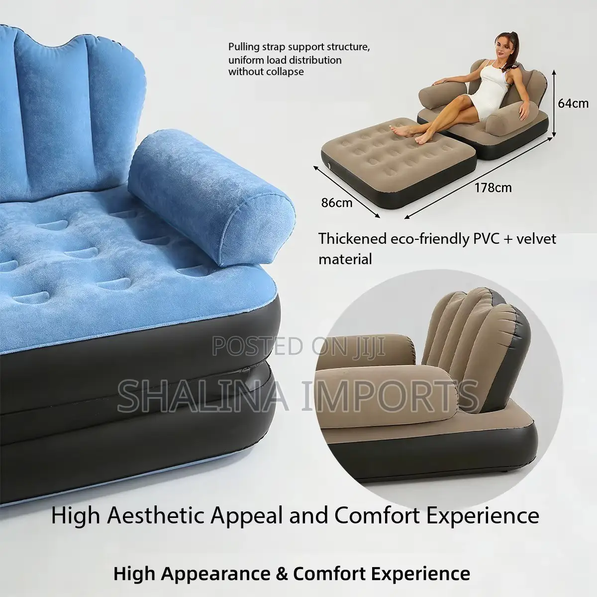 5 in 1 Inflatable Couch Lazy Sofa Bed With L-Shaped Armrest