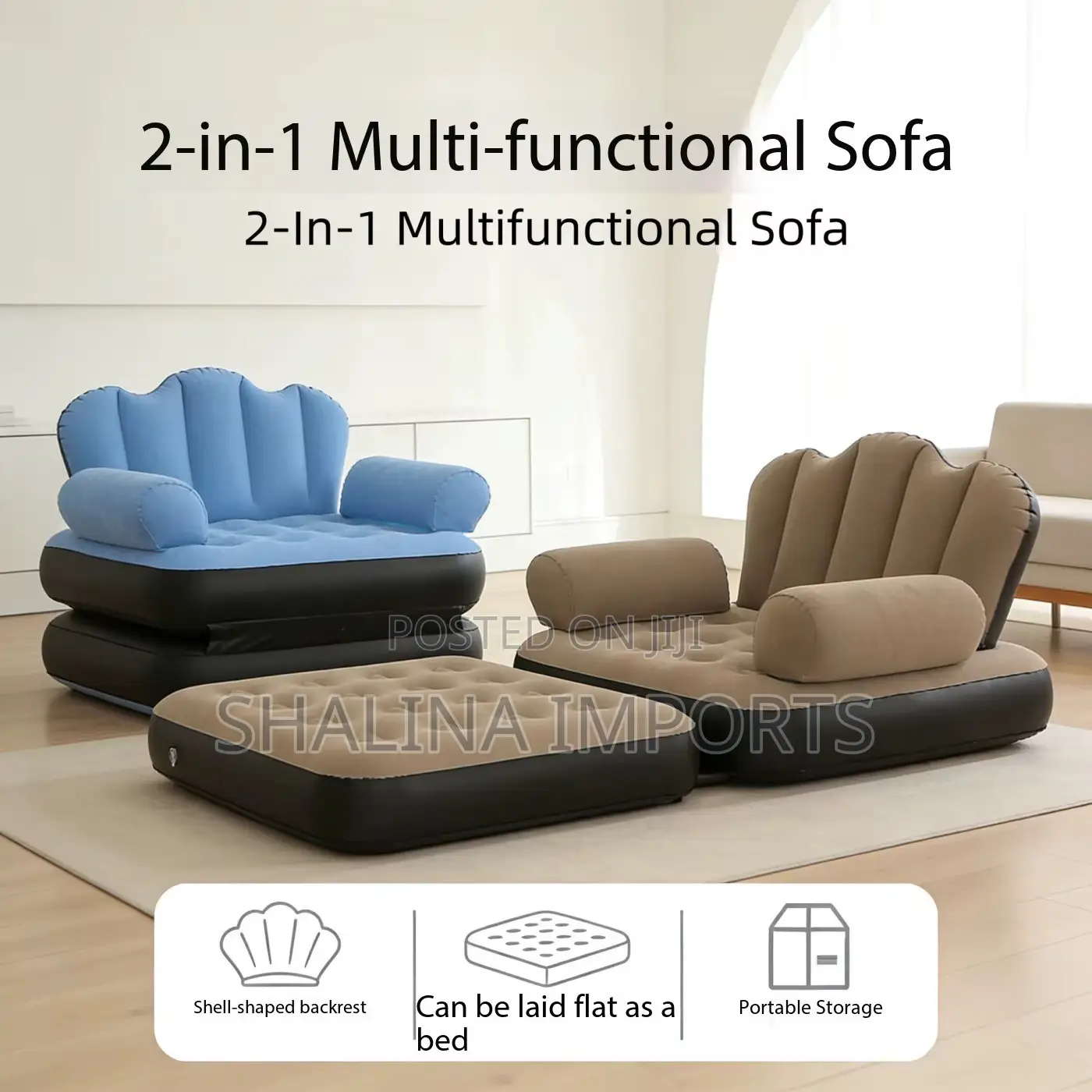 5 in 1 Inflatable Couch Lazy Sofa Bed With L-Shaped Armrest