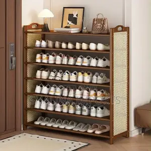 6 Layer Bamboo and Rattan Shoe Rack Brown 100*21*83cm 30_36 Pairs