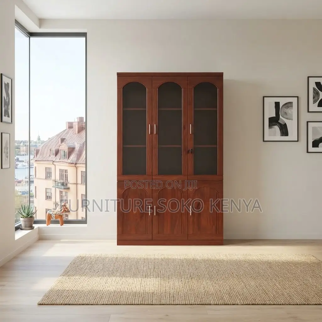 Office Cabinets:3-Door Industrial-Style Wooden Filing Cabinet