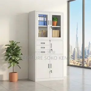 Office Cabinet; 2-Door Grey-White Steel Filling Cabinet With Safe