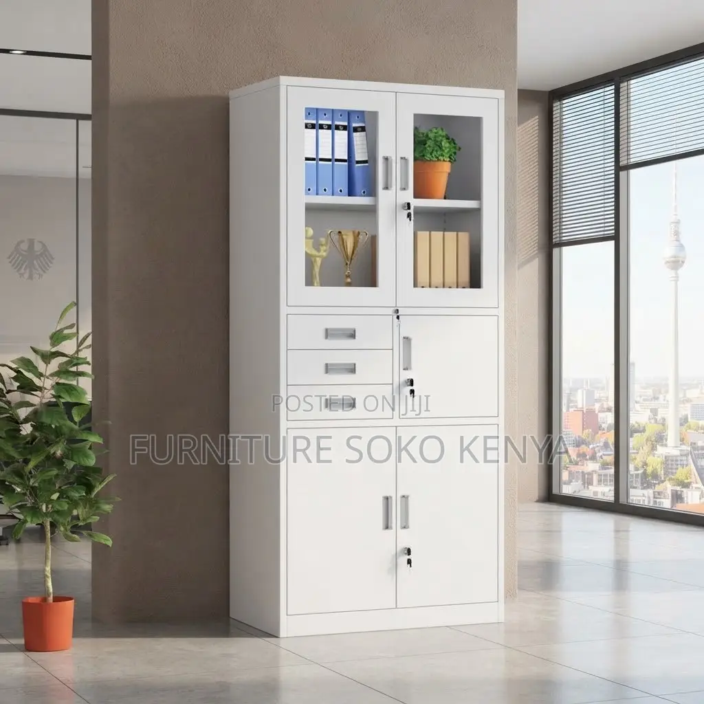 Office Cabinet; 2-Door Grey-White Steel Filling Cabinet With Safe