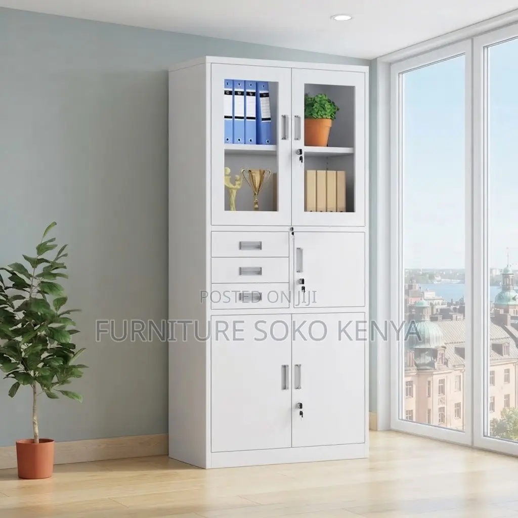 Office Cabinet; 2-Door Grey-White Steel Filling Cabinet With Safe