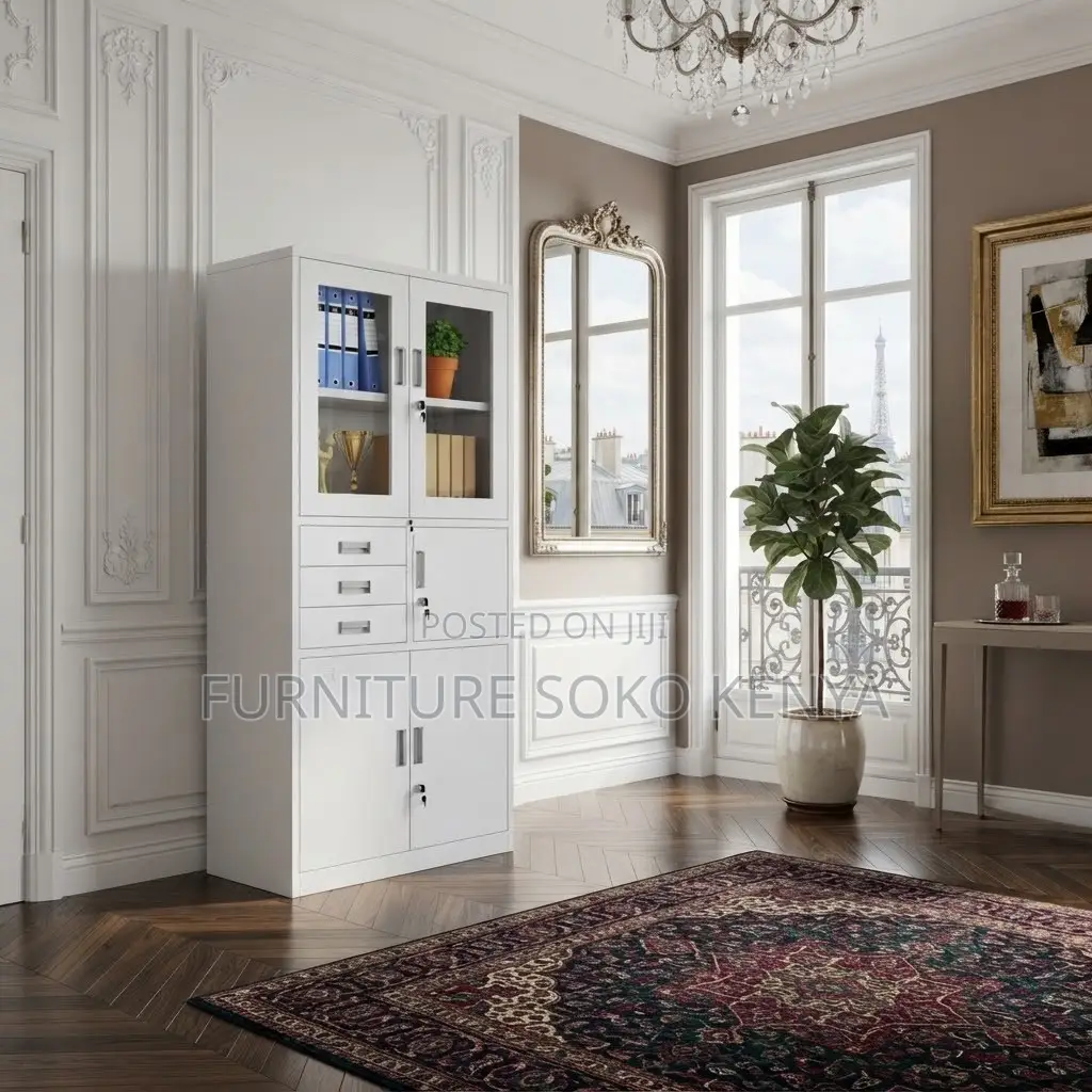 Office Cabinet; 2-Door Grey-White Steel Filling Cabinet With Safe