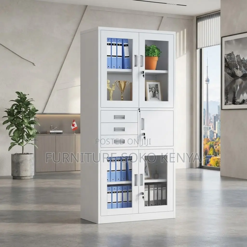Office Cabinet; 2-Door Grey-White Steel Filling Cabinet With Safe