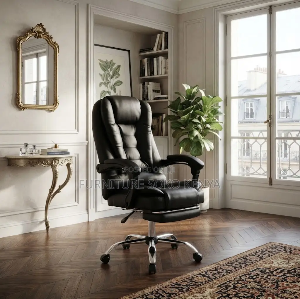 Office Chair; Boss Leather Office Chair With Footrest