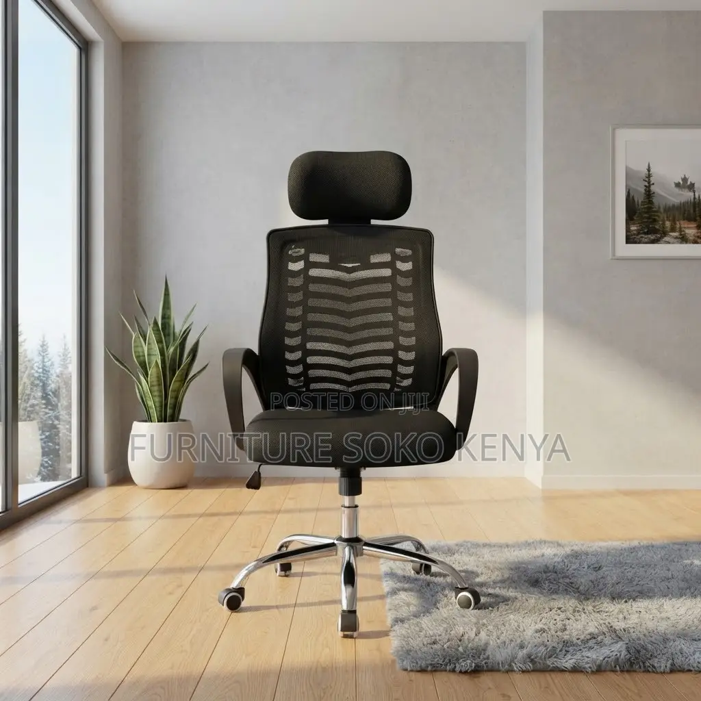 Office Chair; Black Reclining Headrest Mesh Computer Seat