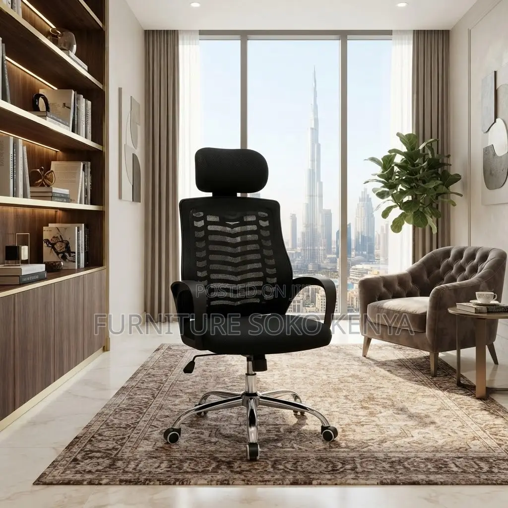 Office Chair; Black Reclining Headrest Mesh Computer Seat