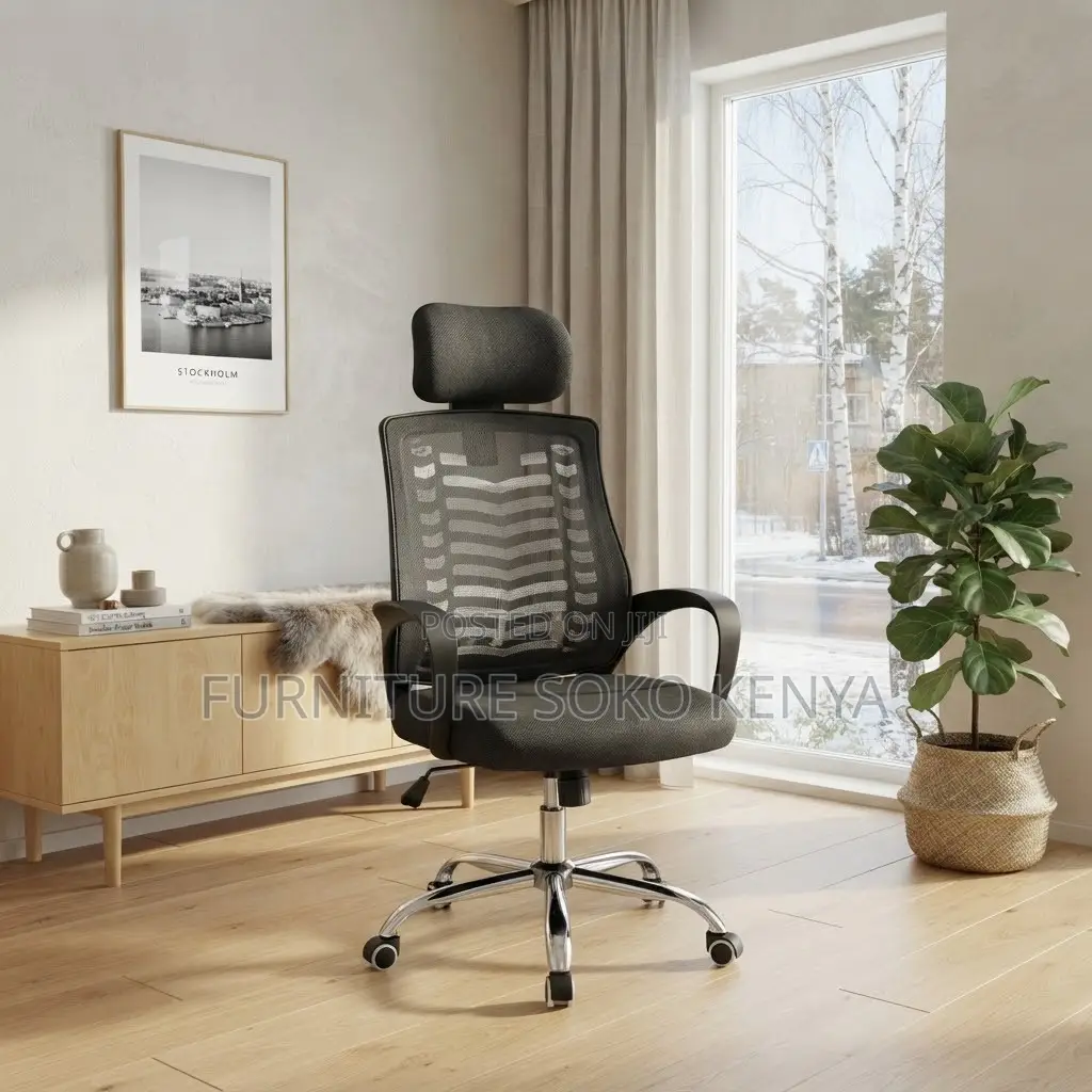 Office Chair; Black Reclining Headrest Mesh Computer Seat