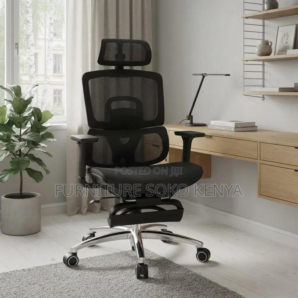 Office Chair; Black Orthopedic Mesh Executive Chair With Footrest
