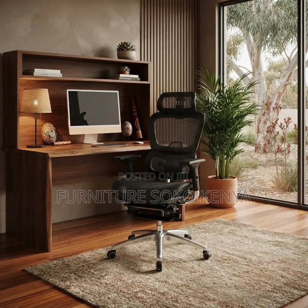 Office Chair; Black Orthopedic Mesh Executive Chair With Footrest