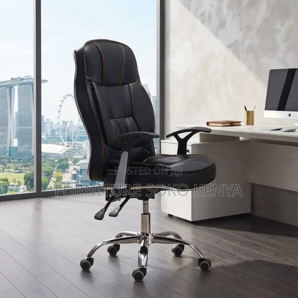 Office Chair : Ergonomic Black Recliner Leather Chair