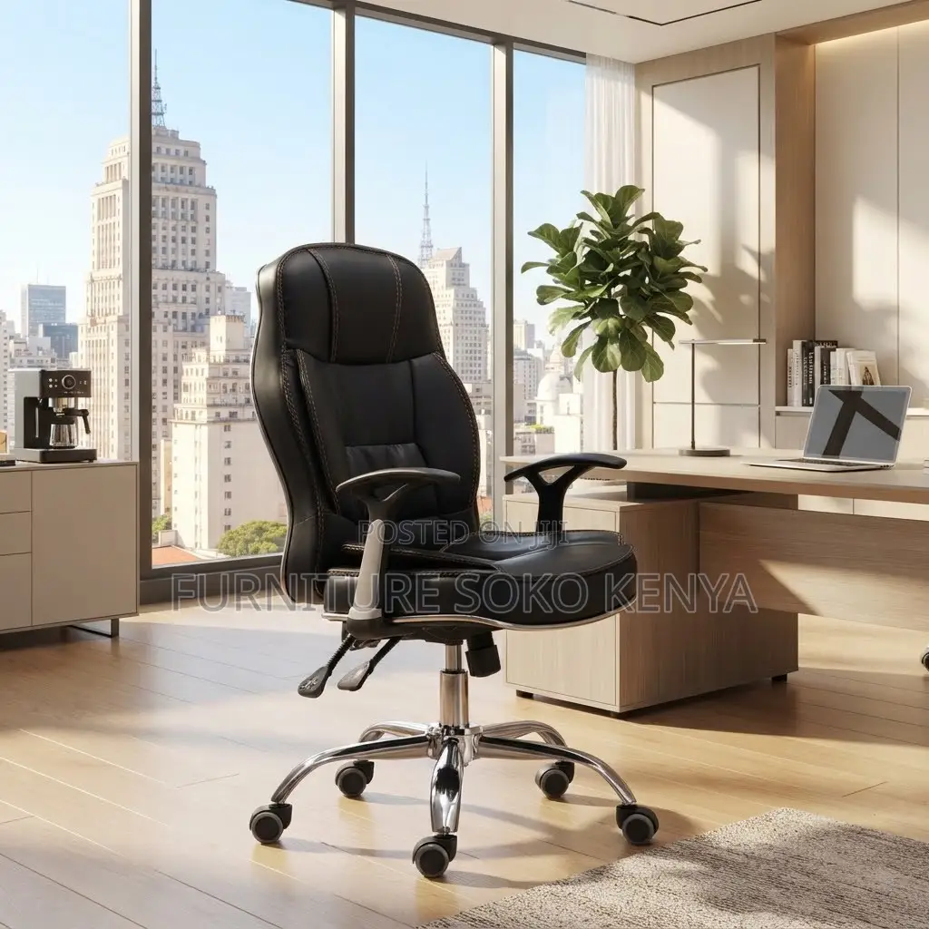 Office Chair : Ergonomic Black Recliner Leather Chair