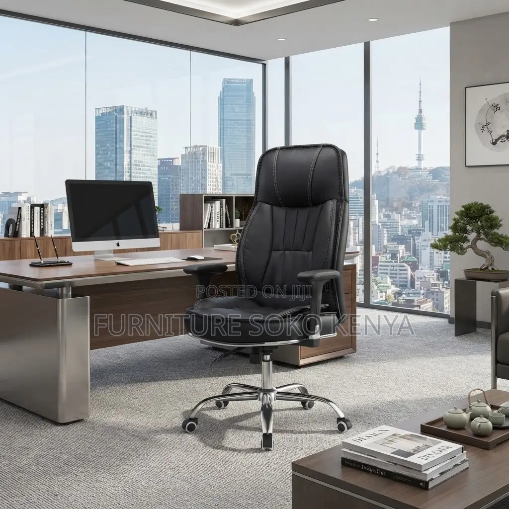 Office Chair : Ergonomic Black Recliner Leather Chair