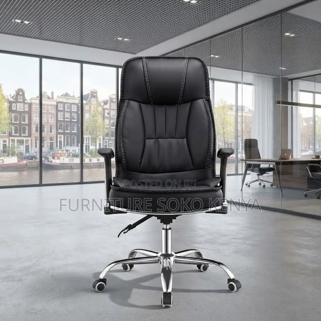 Office Chair : Ergonomic Black Recliner Leather Chair