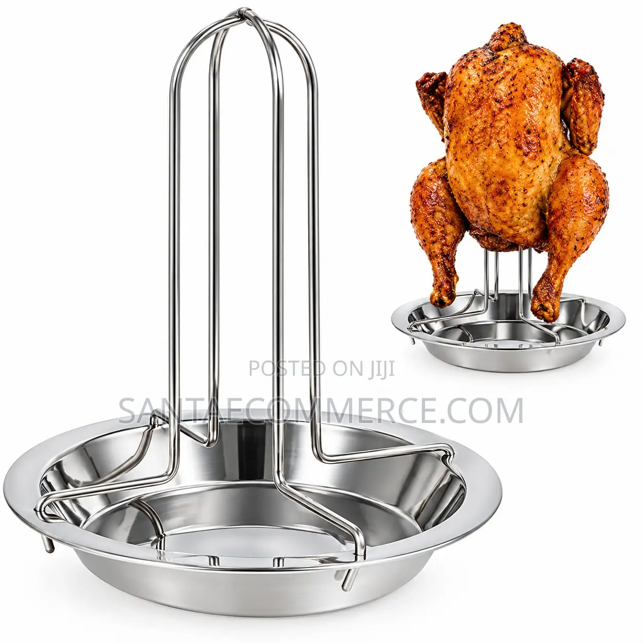 Stainless Steel Vertical Chicken Roaster Rack With Drip Tray