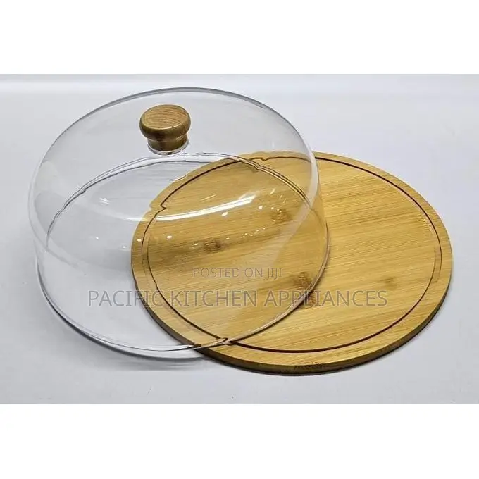 Round Wooden Serving Platter Board With Clear Acrylic Dome Lid Cover