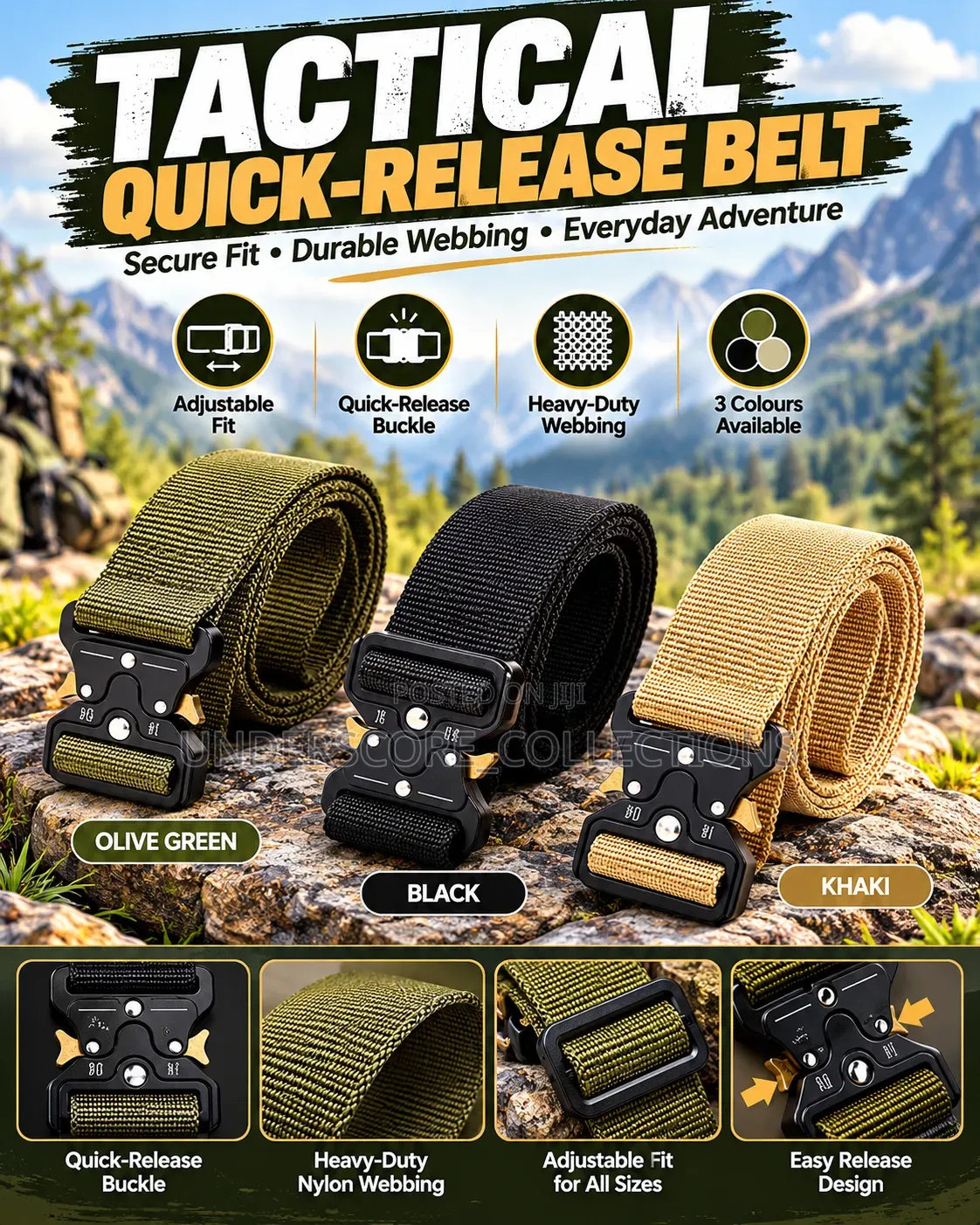 Quick Release Tactical Belt Available in Black,green and Brown
