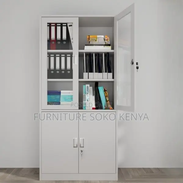 Office Cabinet : White 4-Door Metal Office Storage Cabinet