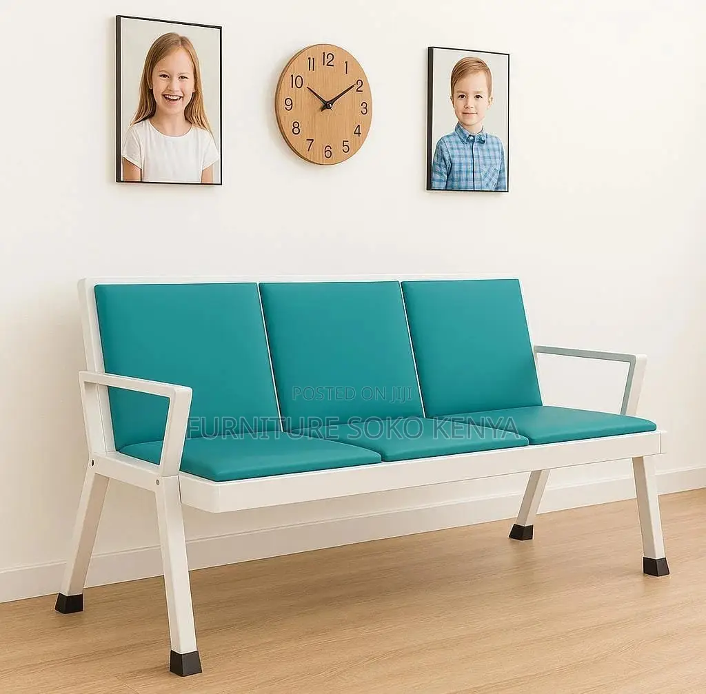 Waiting Bench : Blue 3-Link Padded Waiting Bench