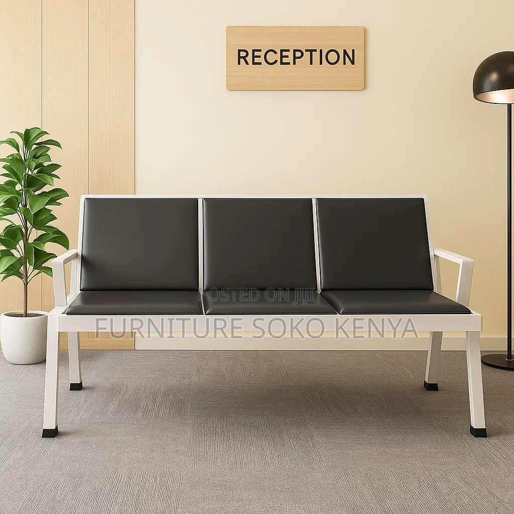 Office Bench : Modern 3-Seater Office Reception Bench-Black