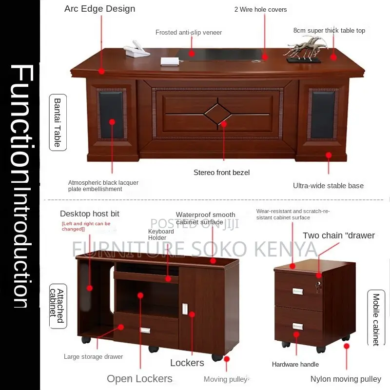 Office Desk : Deep Mahogany Polish 1.8M Executive Desk