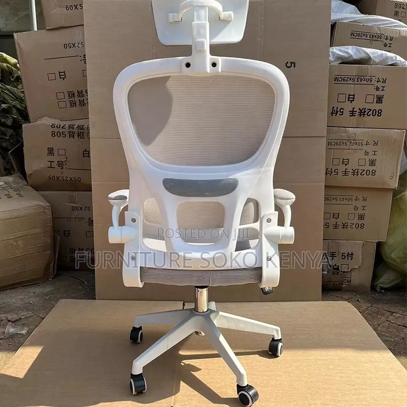 Office Chair : White and Grey Ergonomic Mesh Office Chair