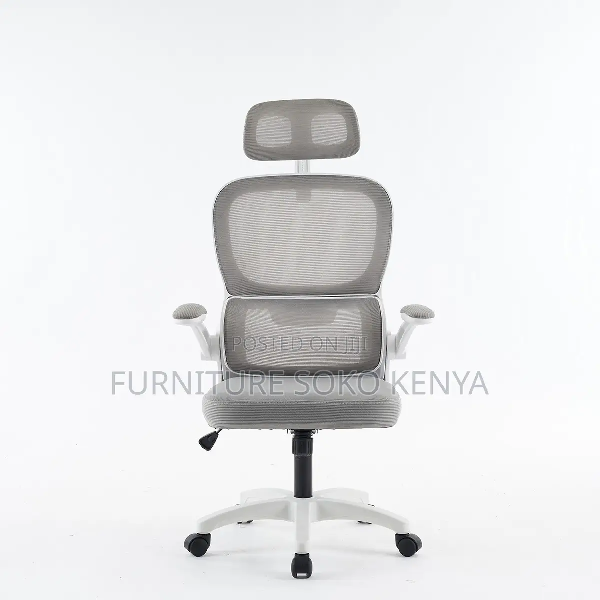 Office Chair : White and Grey Ergonomic Mesh Office Chair