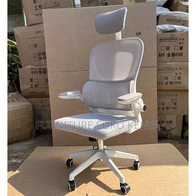 Office Chair : White and Grey Ergonomic Mesh Office Chair