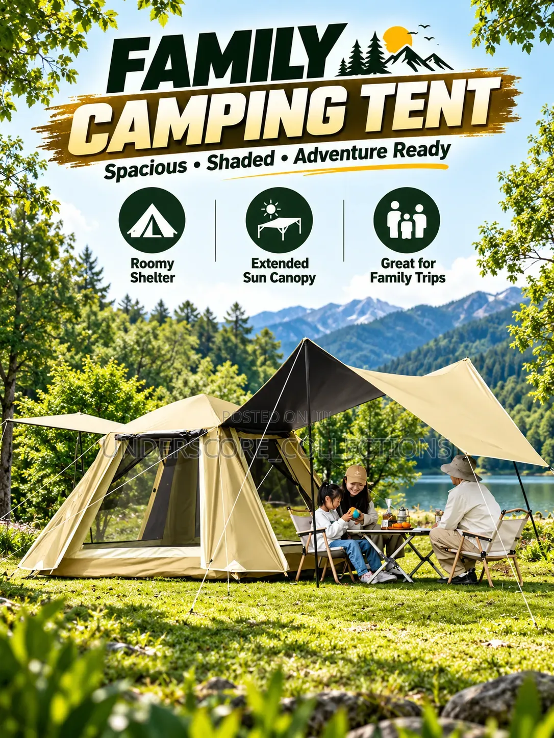 2 in 1 Camping Tent With an Outdoor Tarp/3-4 Persons 200 by 200 Cm