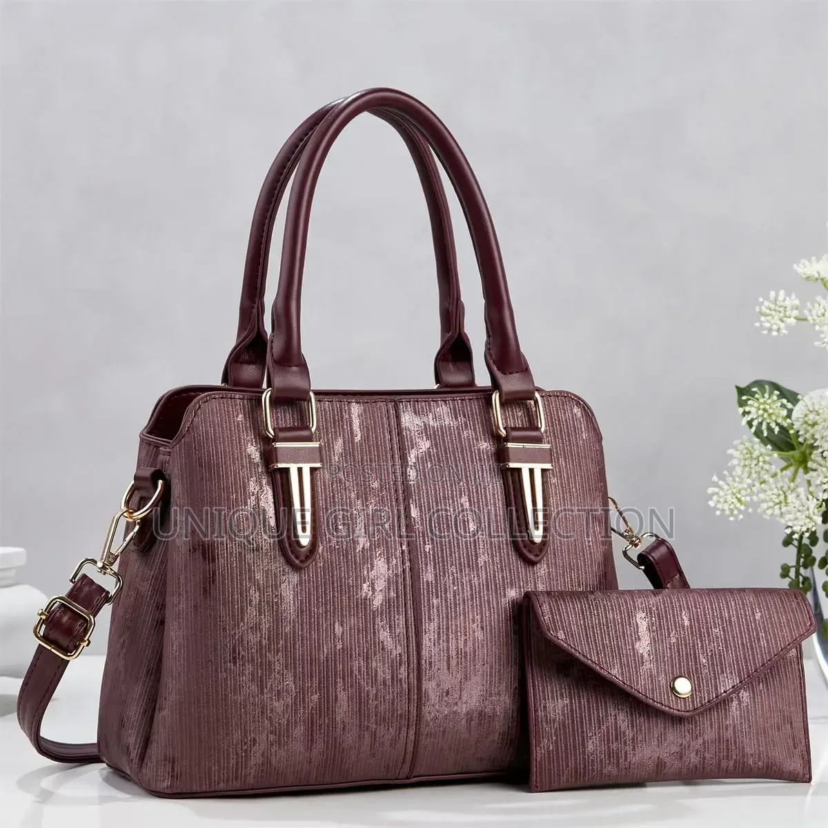 Premium 2-in-1 Metallic Shimmer Handbag Set