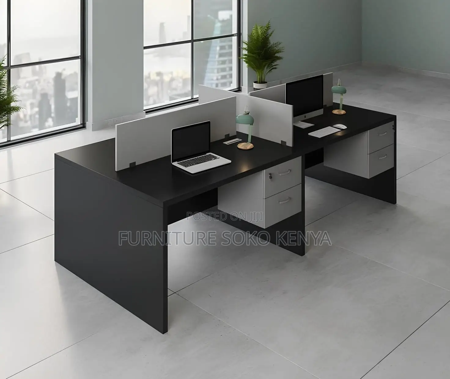 Office Workstation : Custom Modern 4-Way Workstation