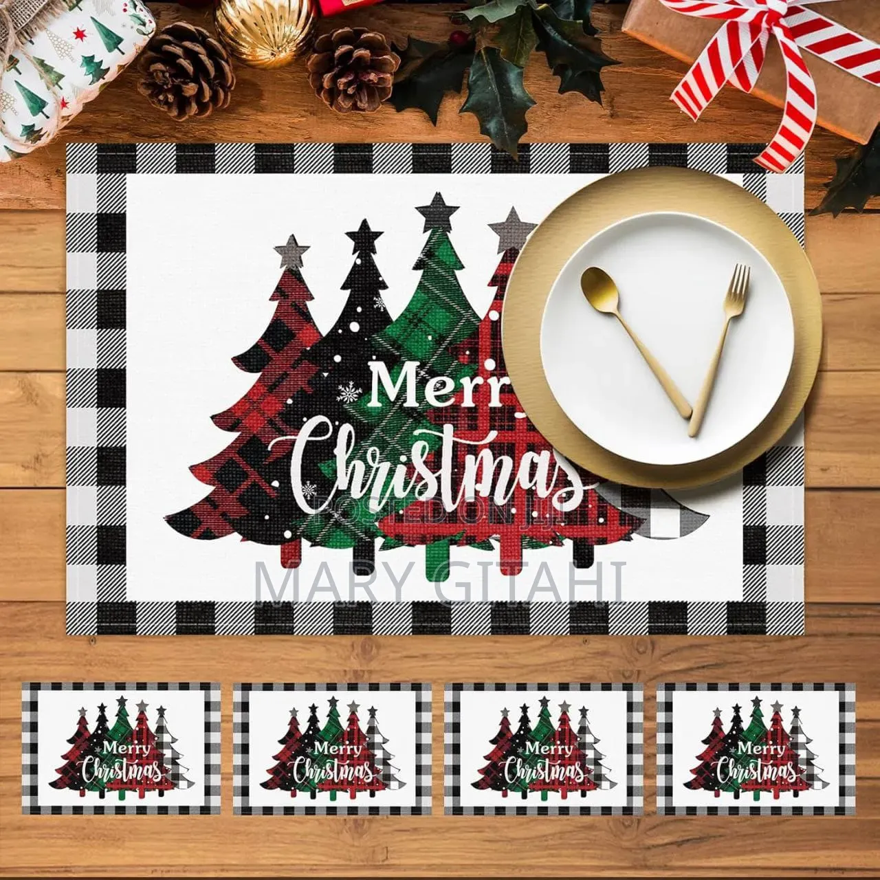 Plaid Christmas Rectangular Placemats Set of 2pcs
